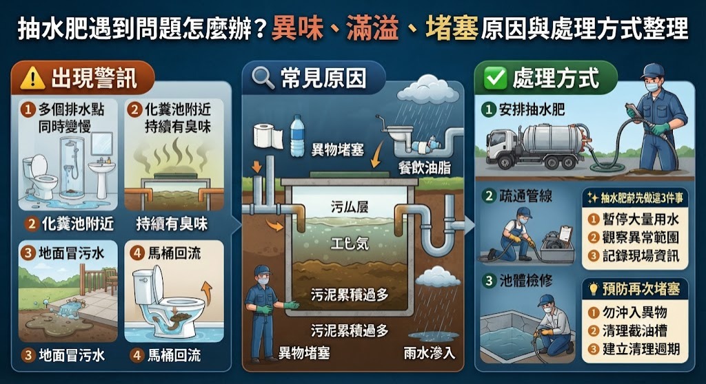 抽水肥遇到問題怎麼辦?異味、滿溢、堵塞原因與處理方式整理